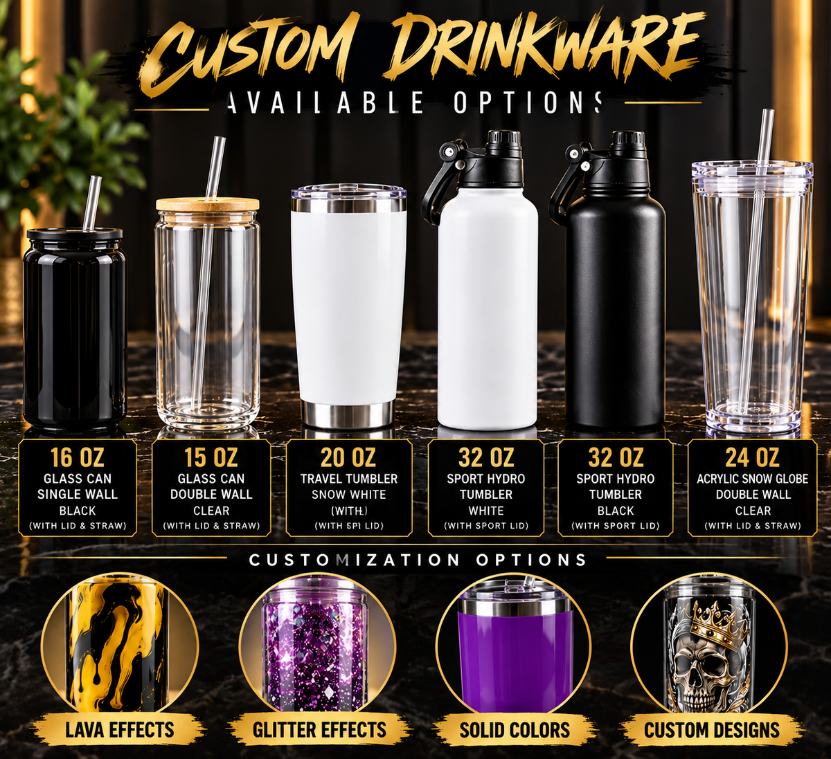 Custom Drinkware Available Options