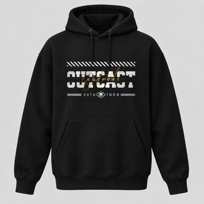 Outcast Cursive black pullover hoodie mockup