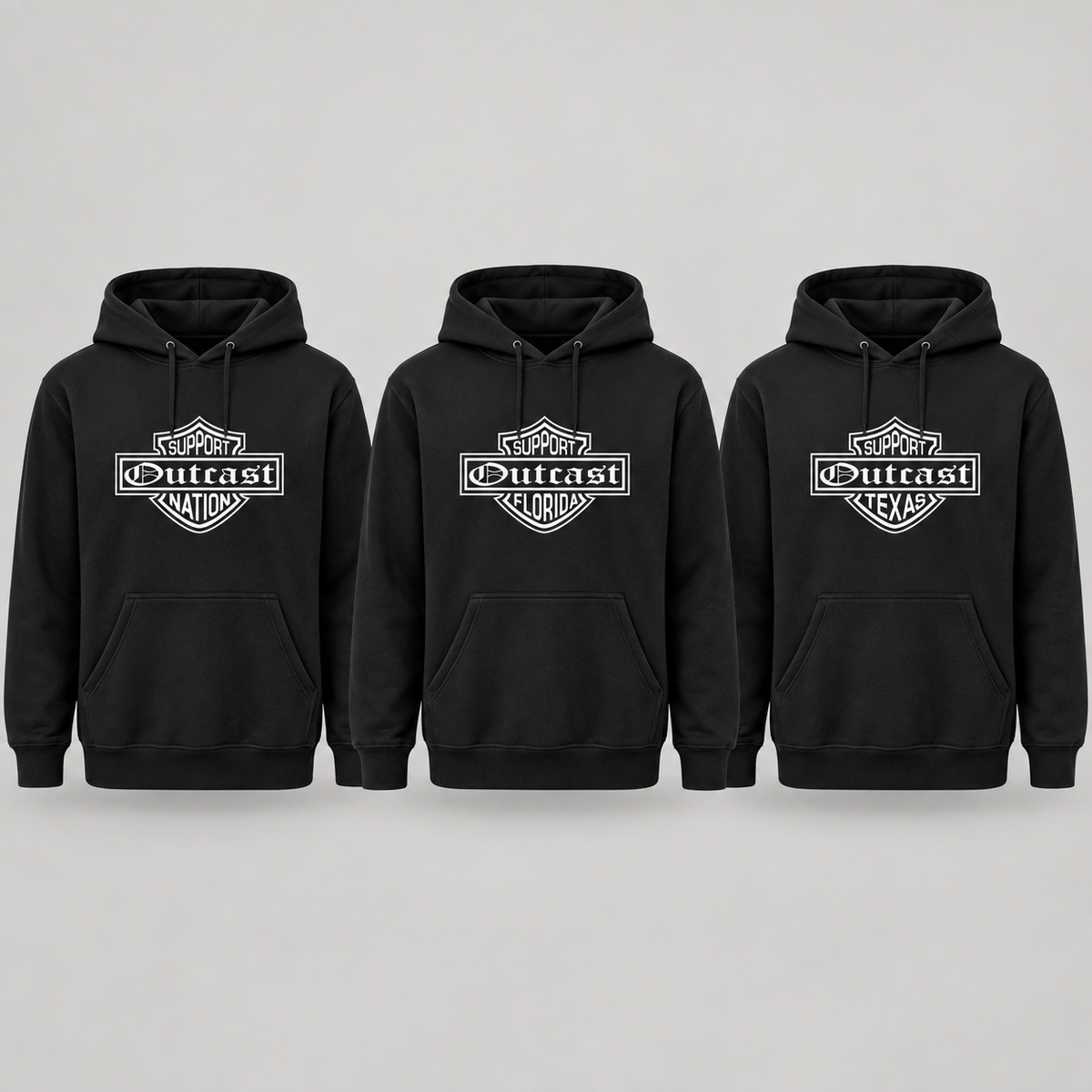 Support Bar and Shield black pullover hoodie mockup