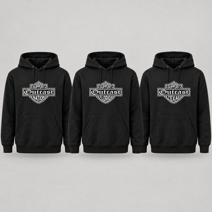 Support Bar and Shield black pullover hoodie mockup