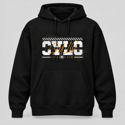 SYLO Cursive black pullover hoodie mockup
